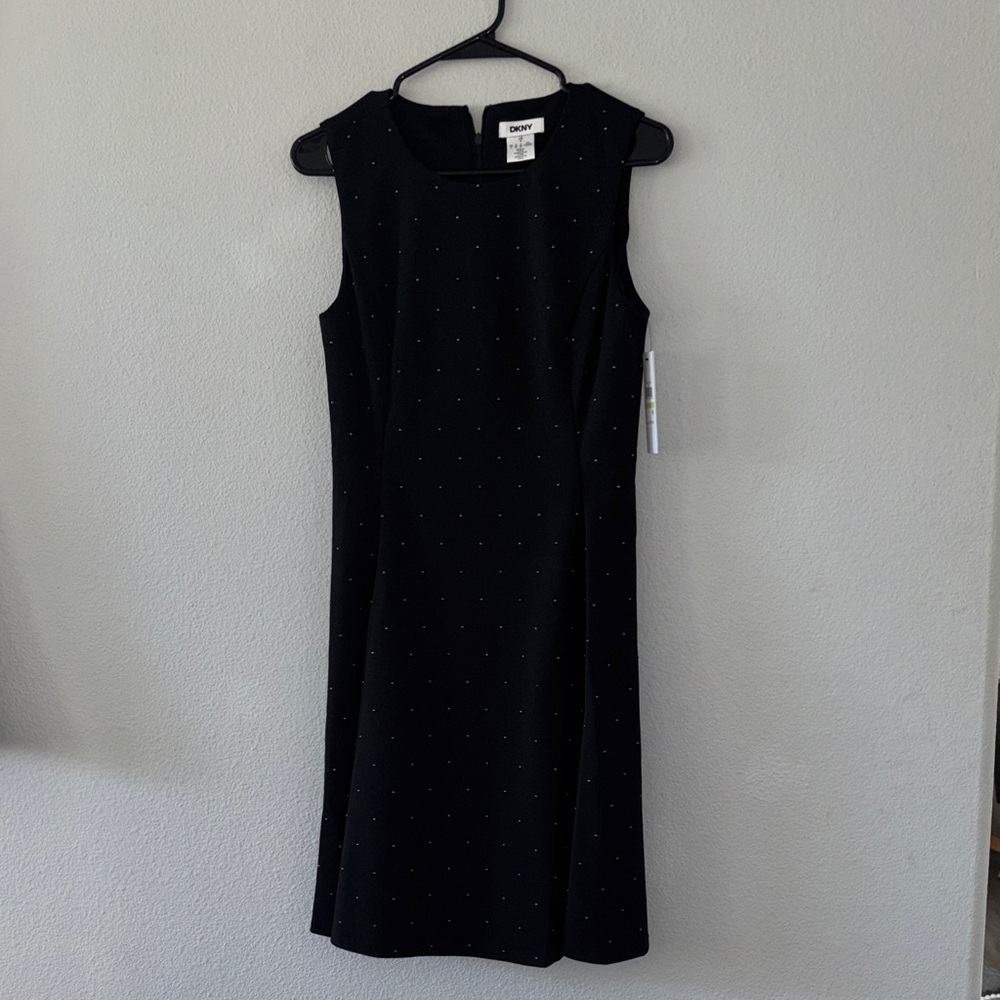 DKNY Black Midi Dress with Subtle Dots
